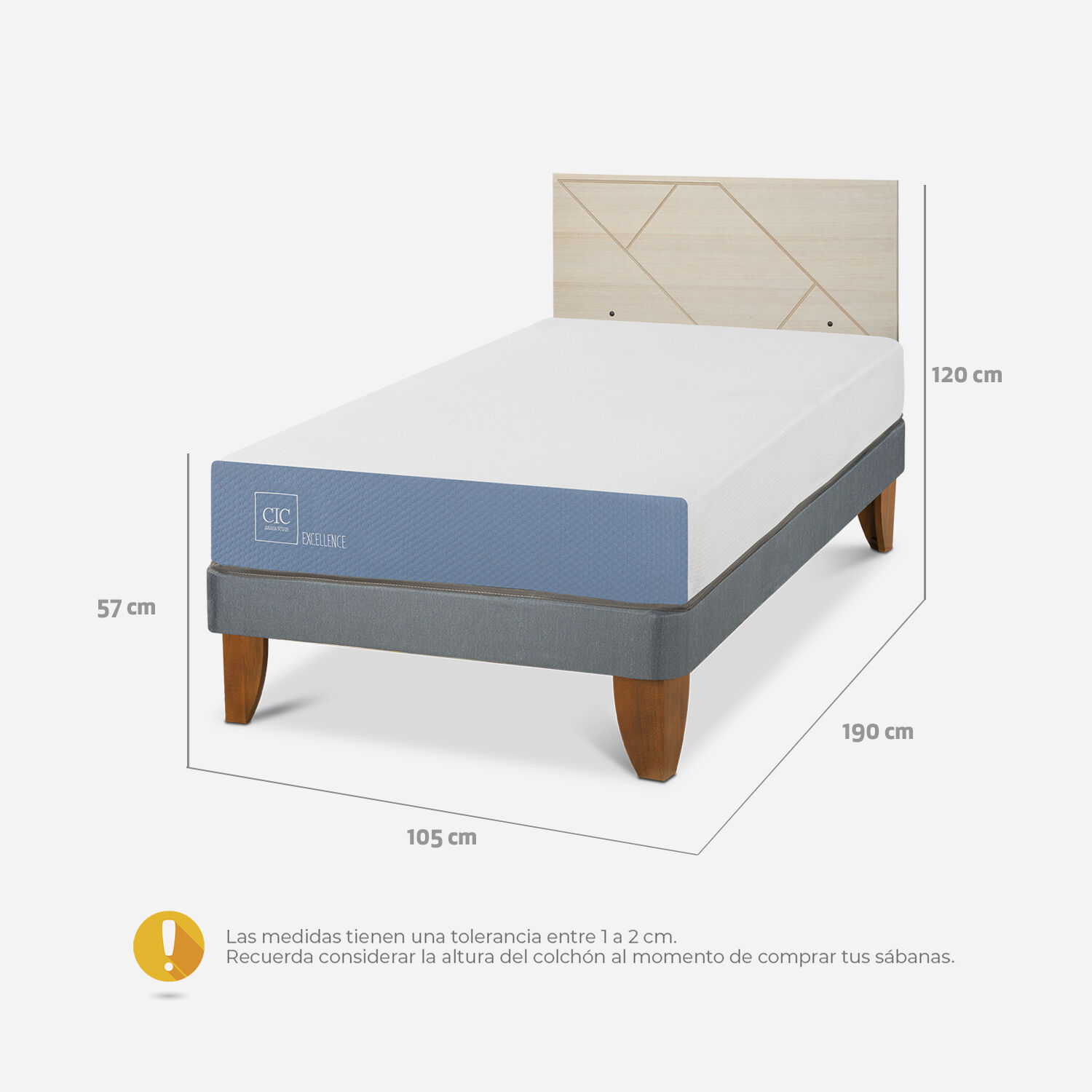 Cama Europea 1,5 Plazas Excellence + Respaldo Villarrica Alpino