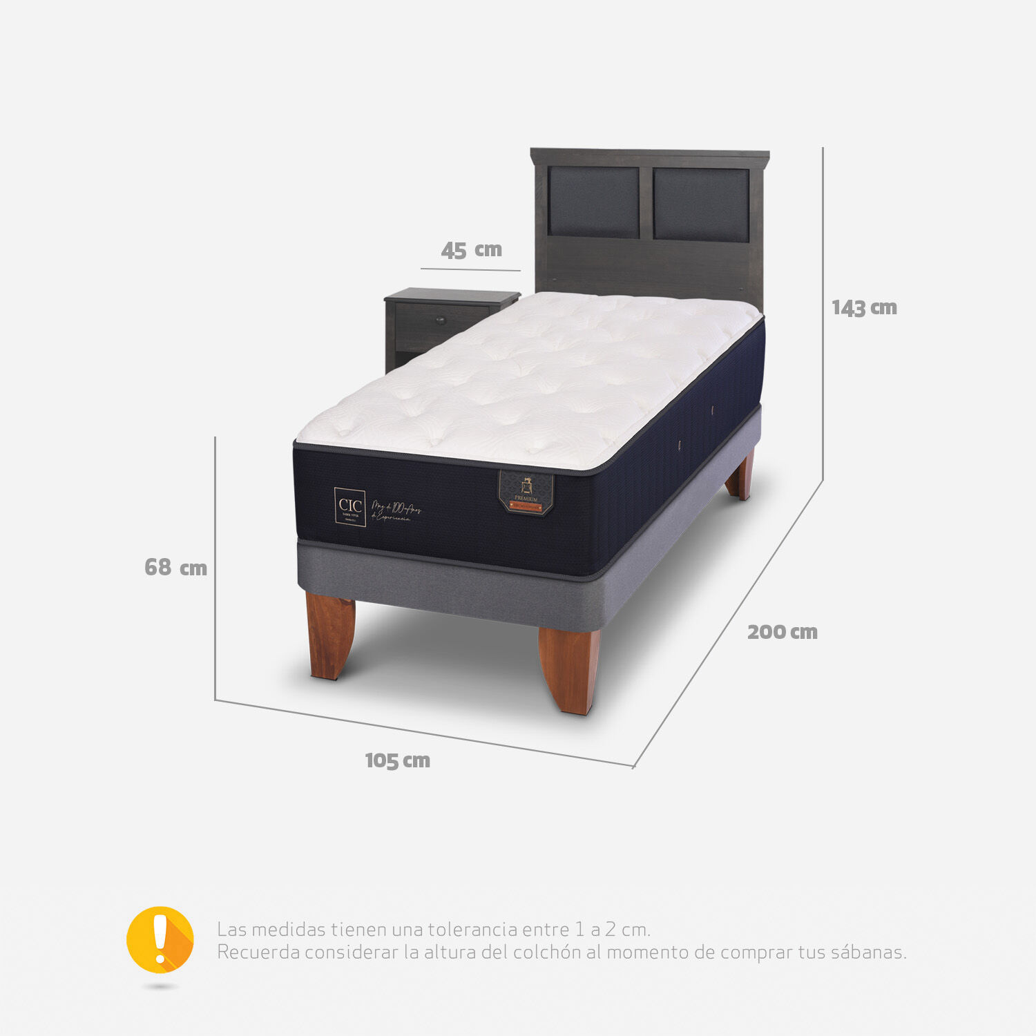 Cama Europea 1,5 Plazas Premium + Set Torino Gris