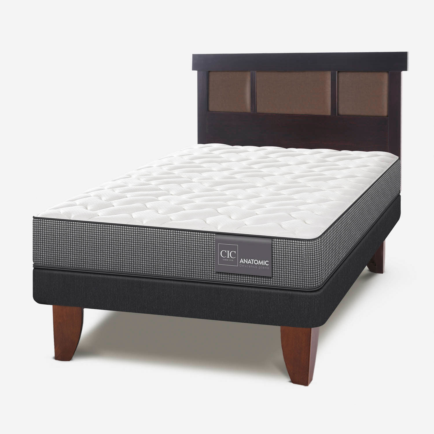 Cama Europea 1,5 Plazas Anatomic + Respaldo Dubl&iacute;n Chocolate