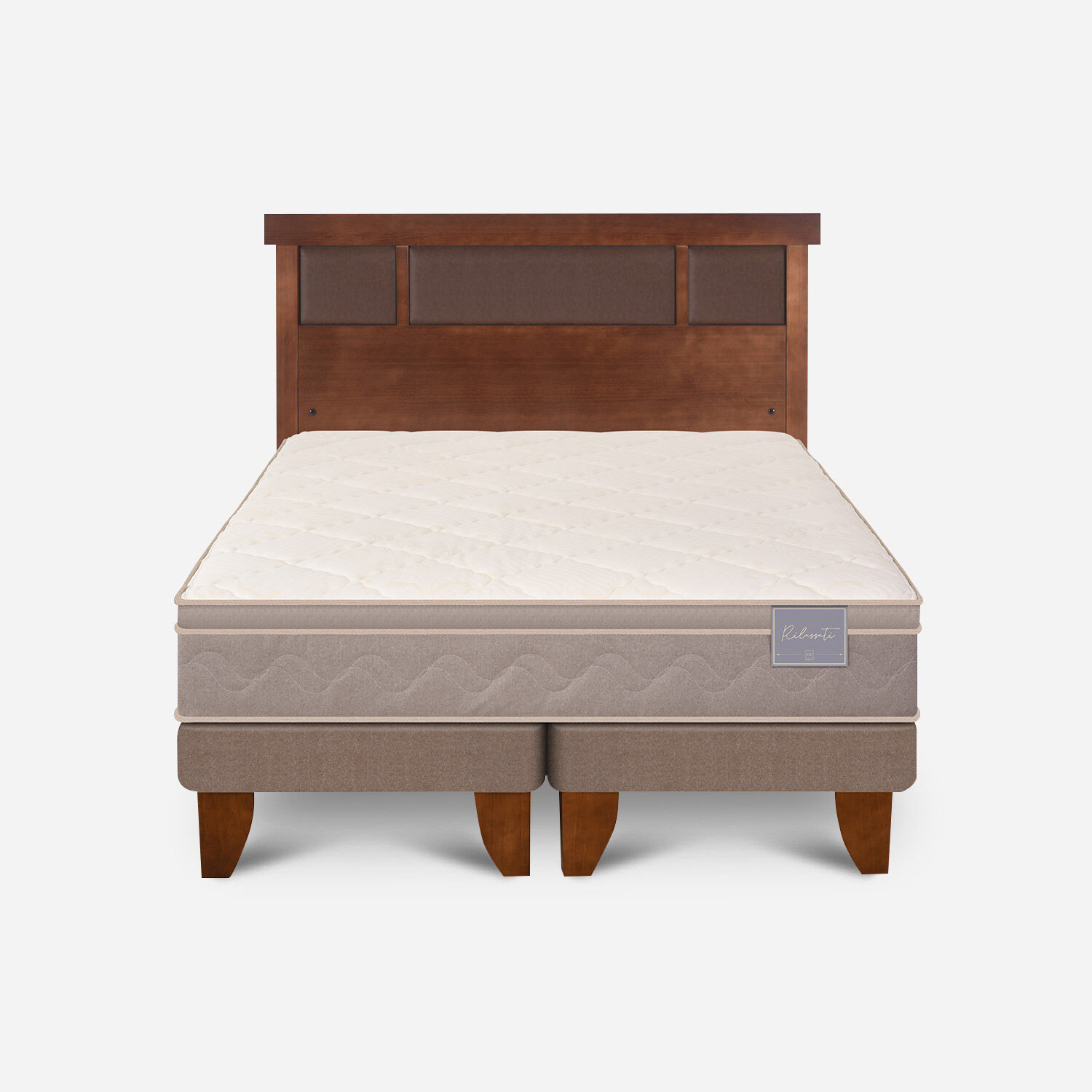 Cama Europea 2 Plazas Rilassati Base Dividida + Respaldo New Dublín Caramel