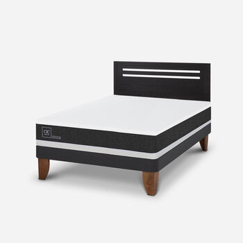 Cama Europea 2 Plazas Ortopedic Base Normal + Respaldo Múnich Negro