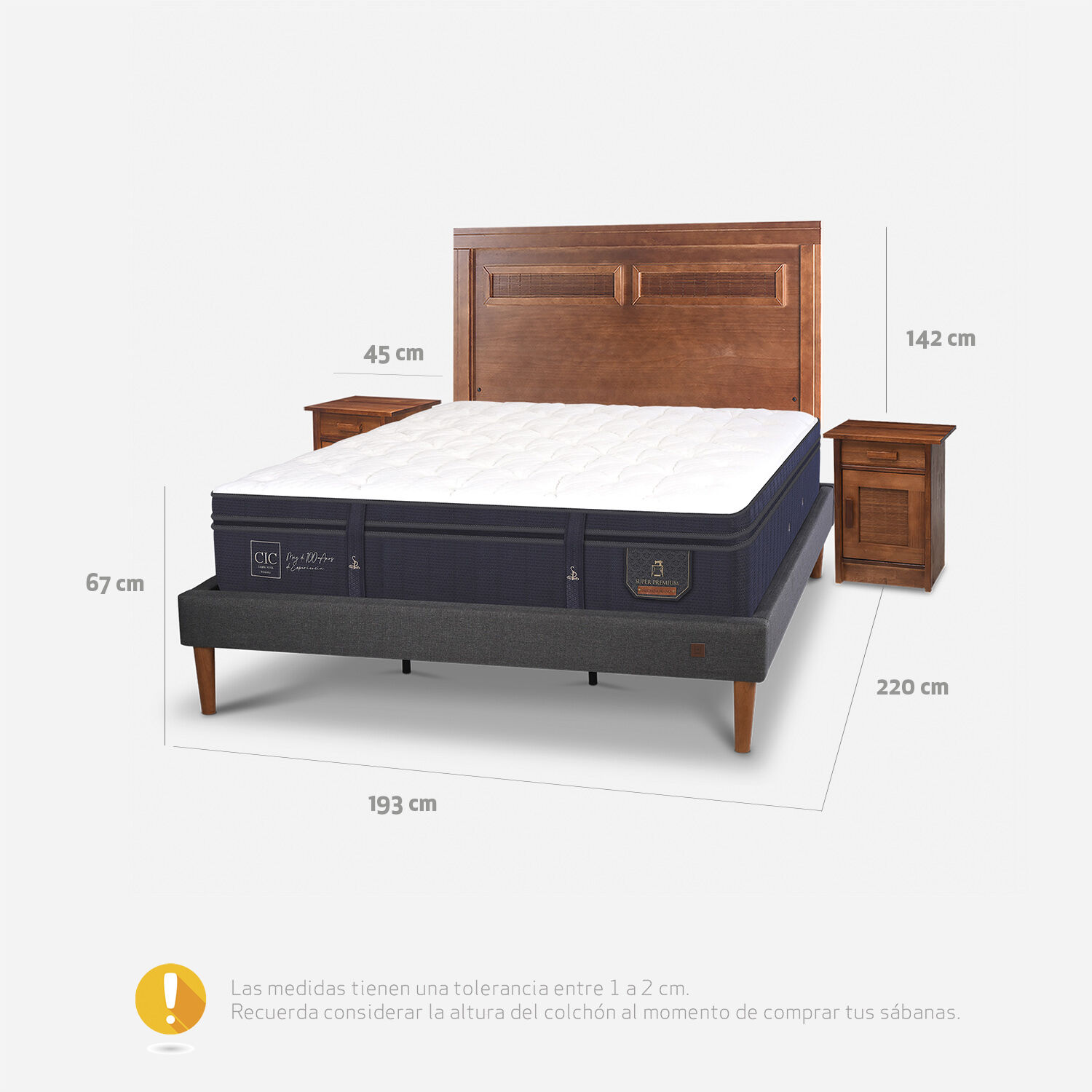Cama Europea Curve King Super Premium + Set Mil&aacute;n Caramel