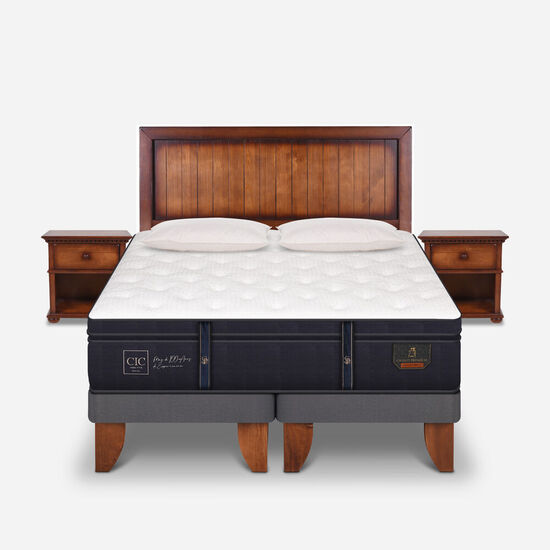 Cama Europea King Grand Premium + Set Monterrey + Almohadas Pluma de Ganso