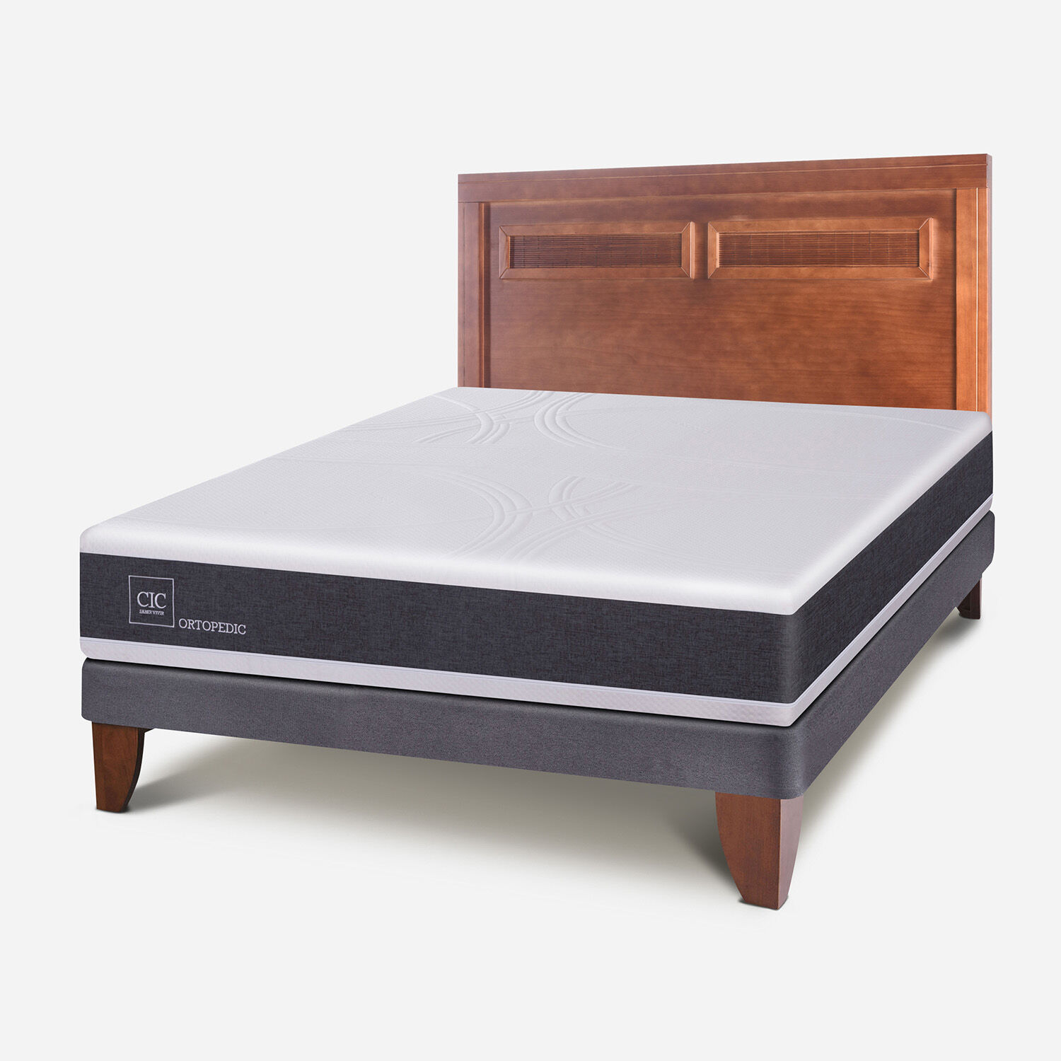 Cama Europea 2 Plazas Base Normal Ortopedic + Respaldo Milán Caramel