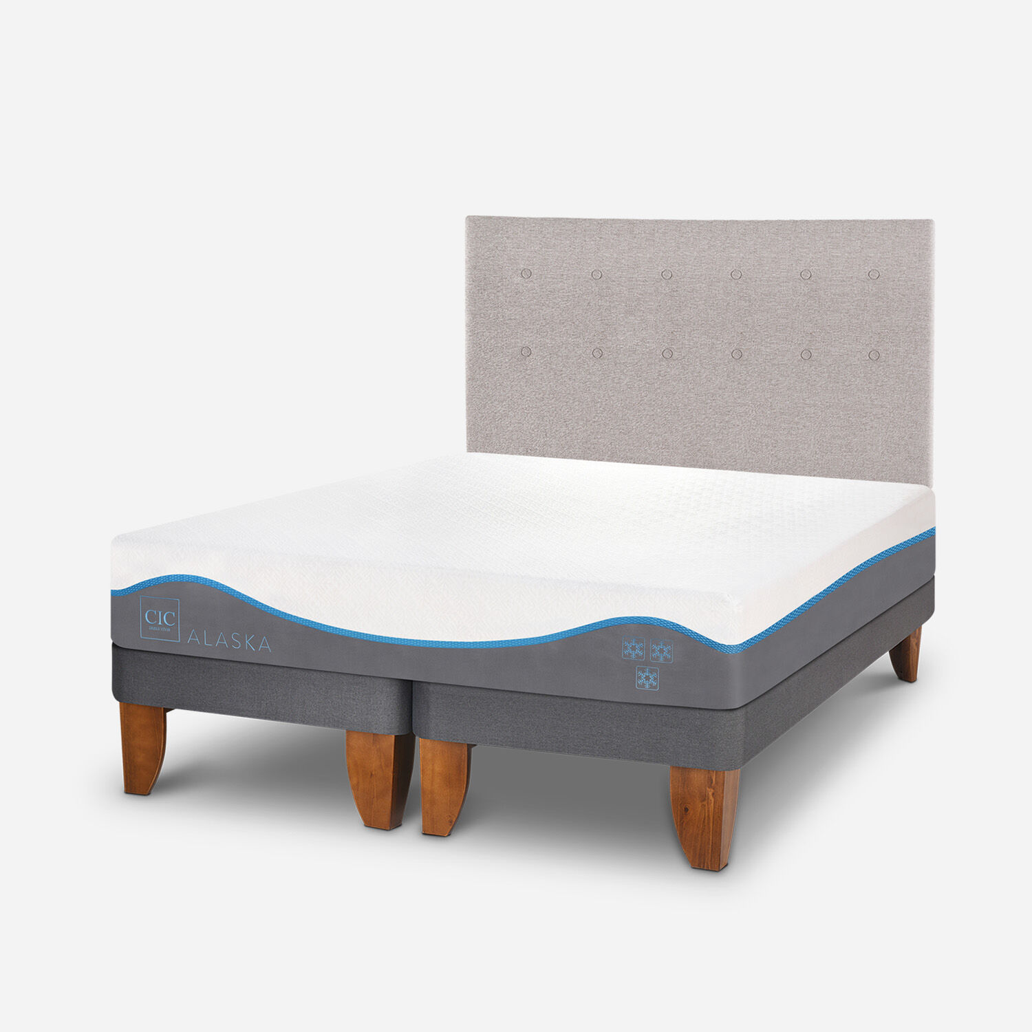 Cama Europea 2 Plazas Alaska Base Dividida + Respaldo Tigris