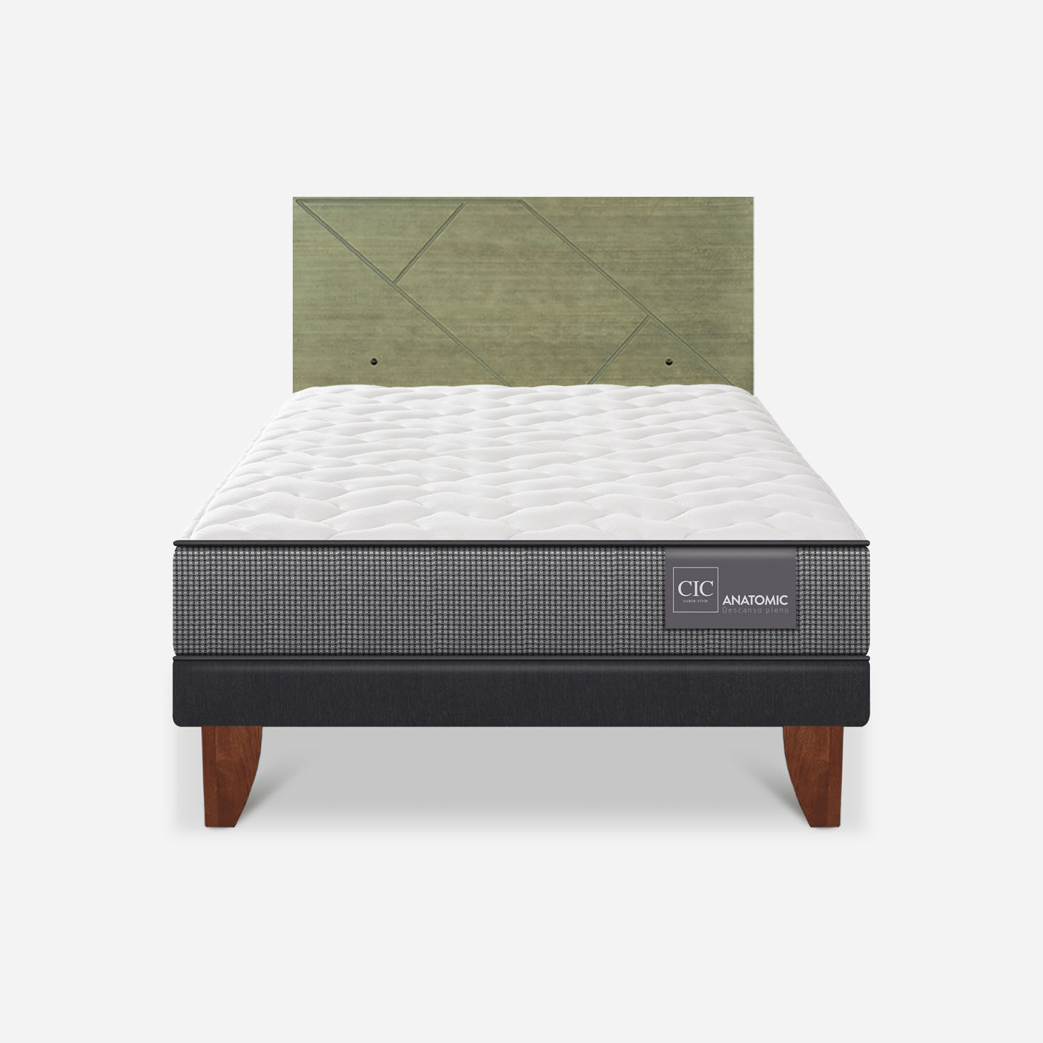 Cama Europea 1,5 Plazas Anatomic + Respaldo Villarrica Olivo