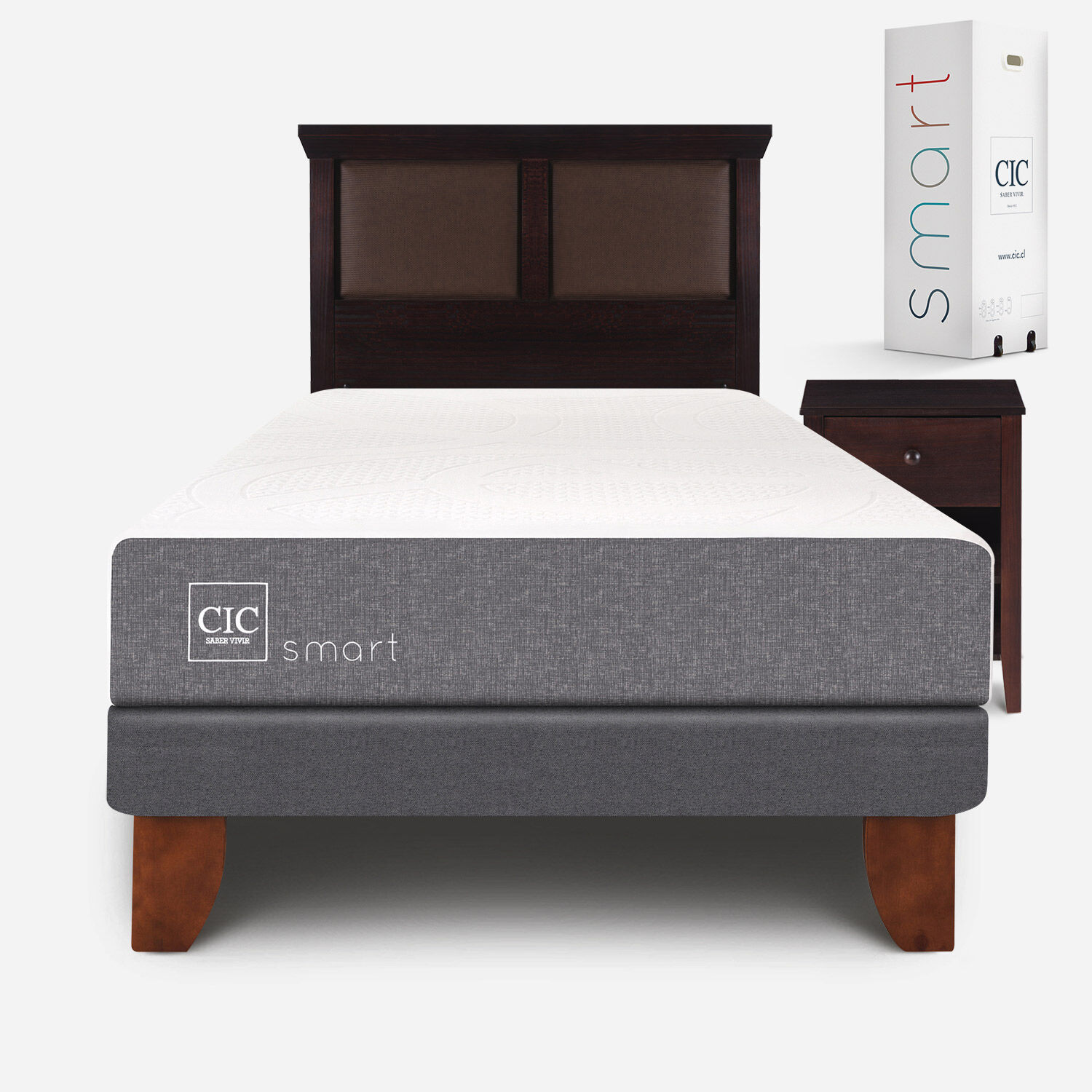 Cama Europea 1,5 Plazas Smart + Set Torino Chocolate
