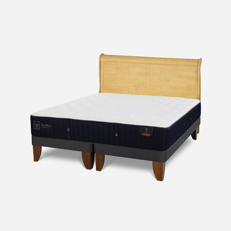Cama Europea 2 Plazas Premium Base Dividida + Respaldo Miró Mostaza