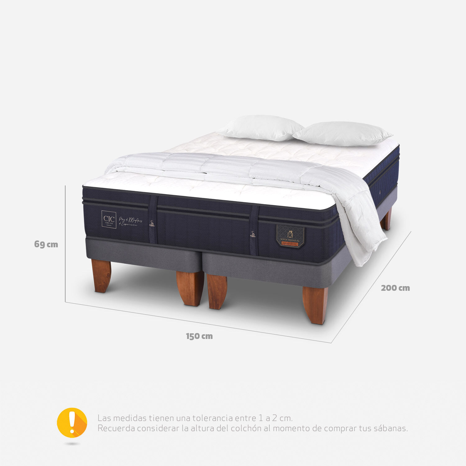 Cama Europea 2 Plazas Super Premium Base Dividida + Almohadas Viscoel&aacute;sticas + Plum&oacute;n