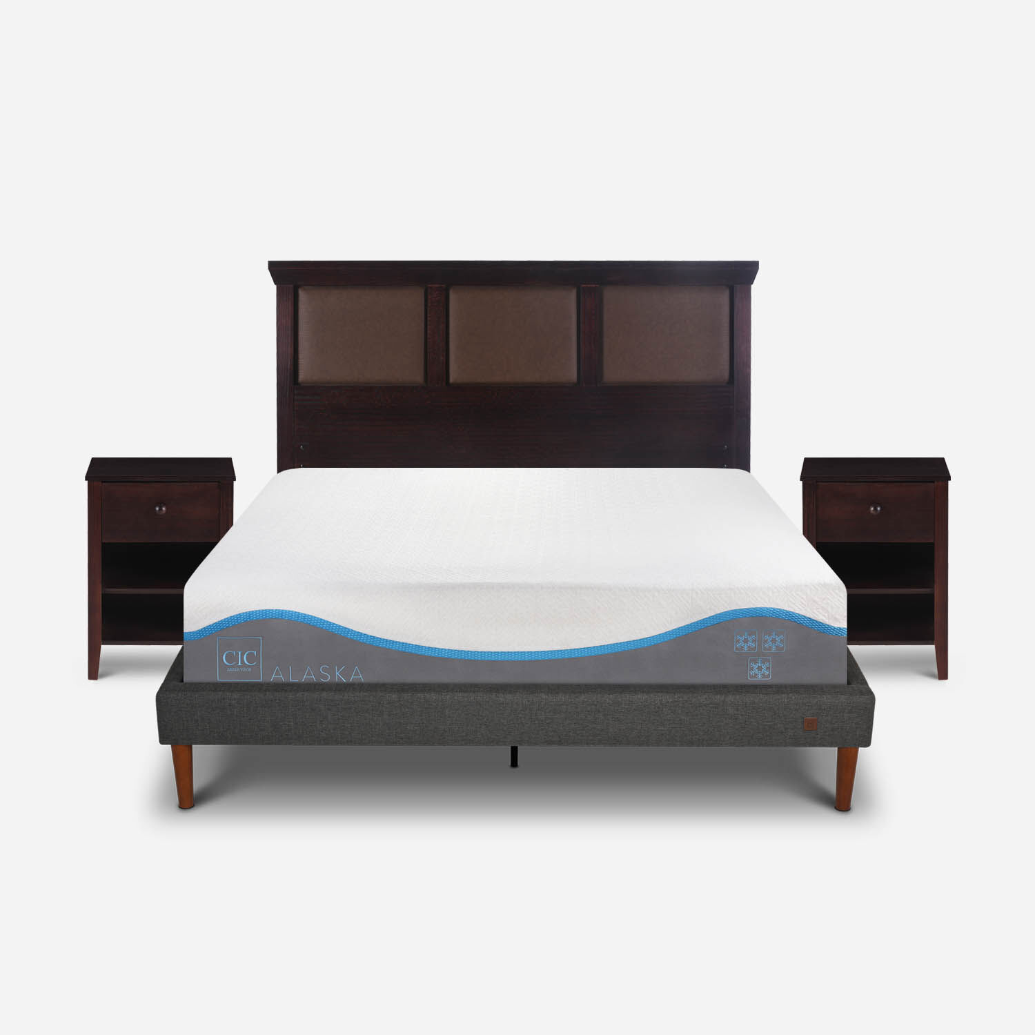 Cama Europea Curve 2 Plazas Alaska + Set New Torino Choc