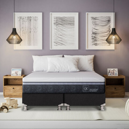 Box Spring King Ortopedic Advance 5 Zonas + Almohadas Down Alternative