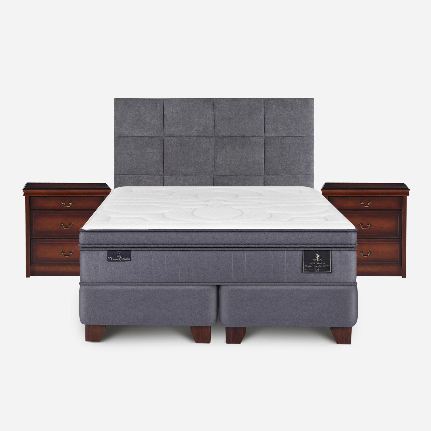 Box Spring 2 Plazas Super Premium Base Dividida + Set T&aacute;mesis