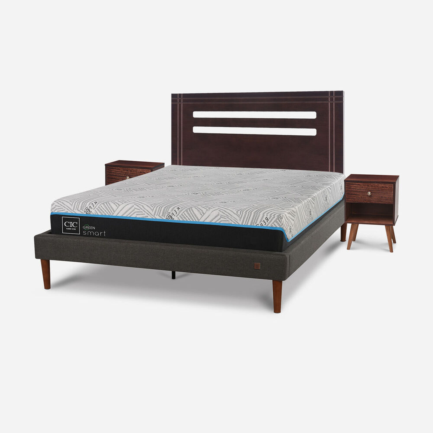 Cama Europea Curve 2 Plazas Infinity Green + Set M&uacute;nich Chocolate