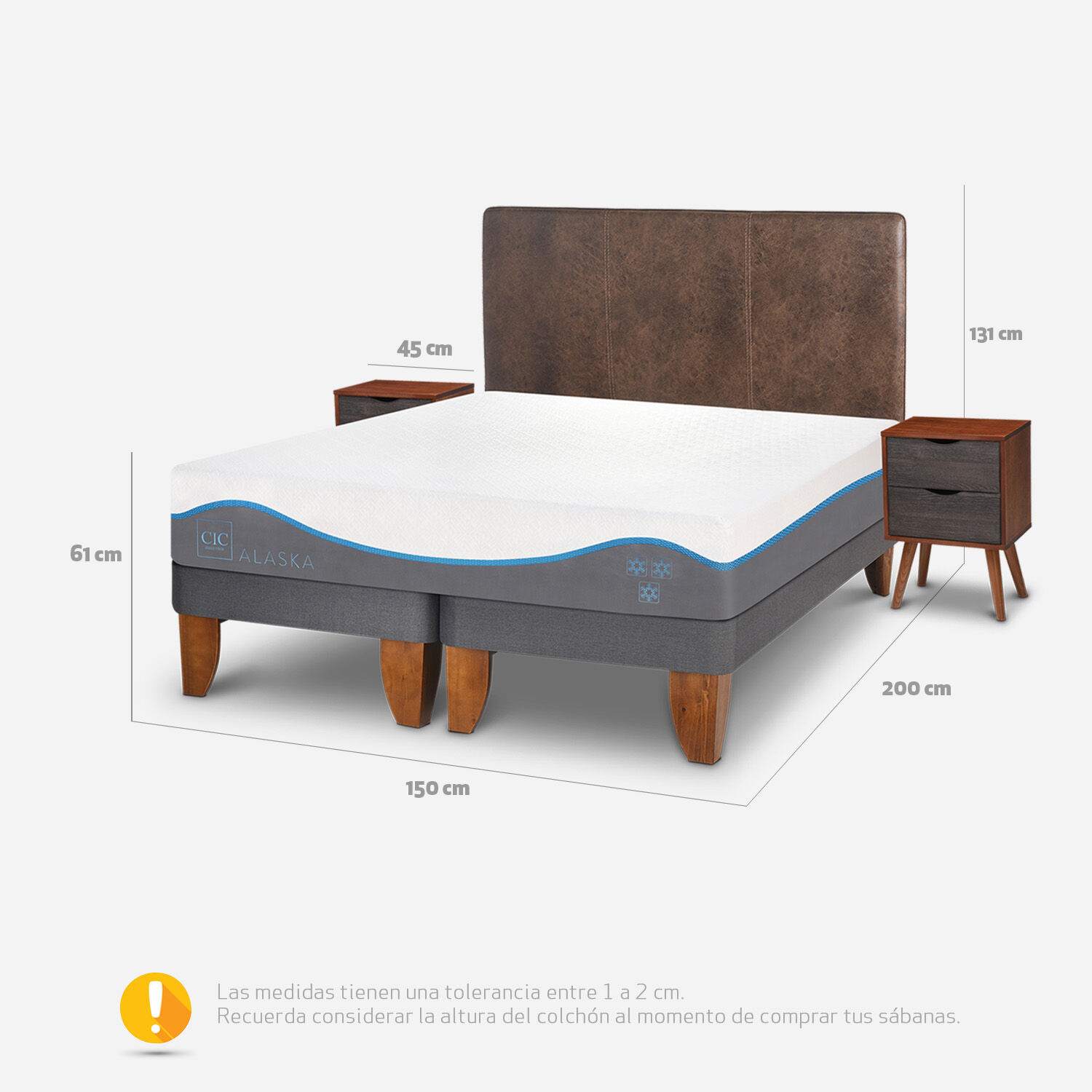 Cama Europea 2 Plazas Alaska Base Dividida + Set Baker