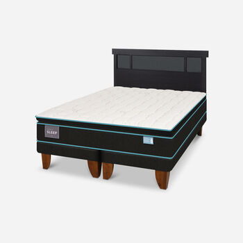 Cama Europea 2 Plazas Green Sleep Base Dividida + Respaldo Dublín Negro