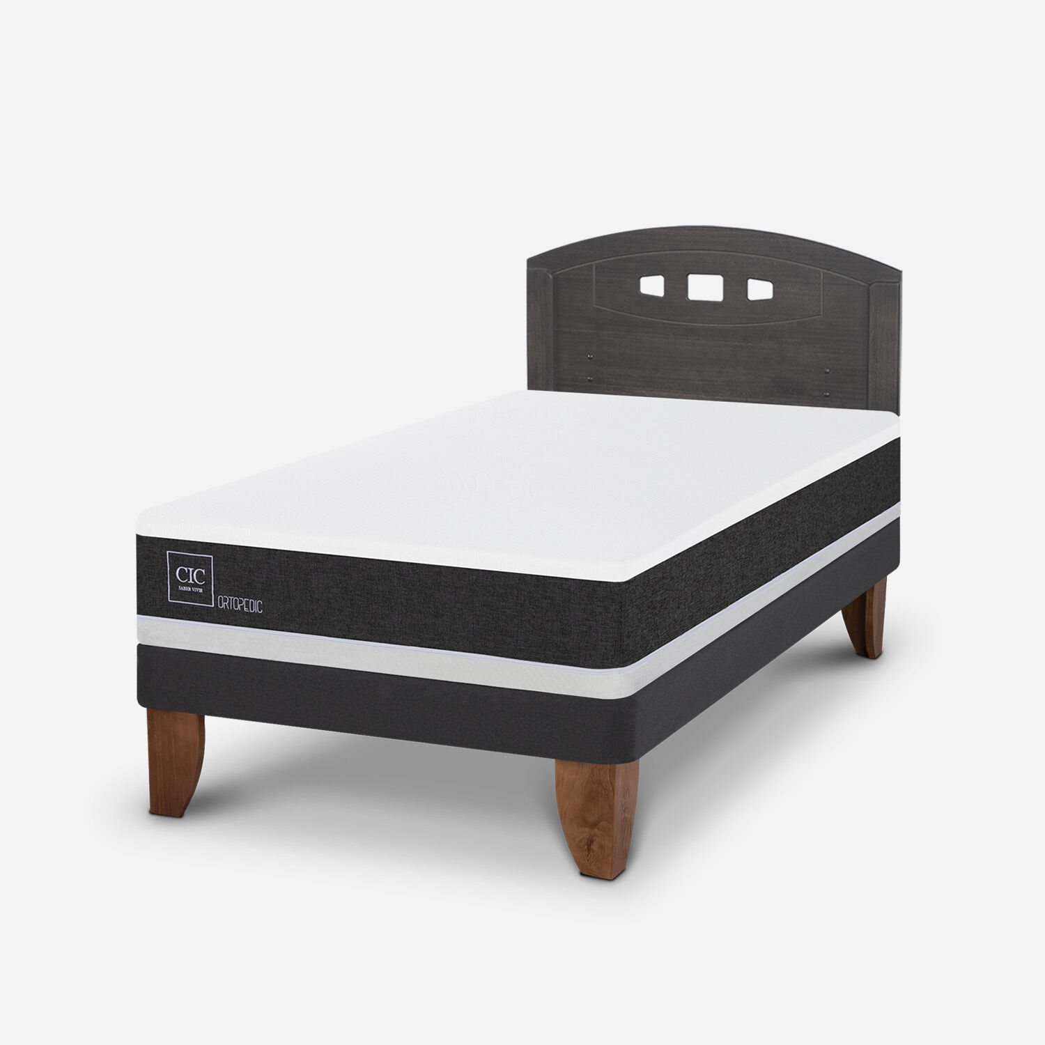 Cama Europea 1,5 Plazas Ortopedic + Respaldo Gales Gris