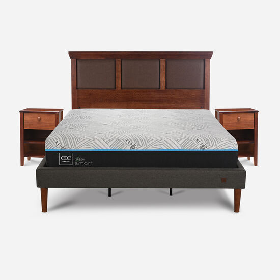 Cama Europea Curve King Smart Green + Set Torino Caramel