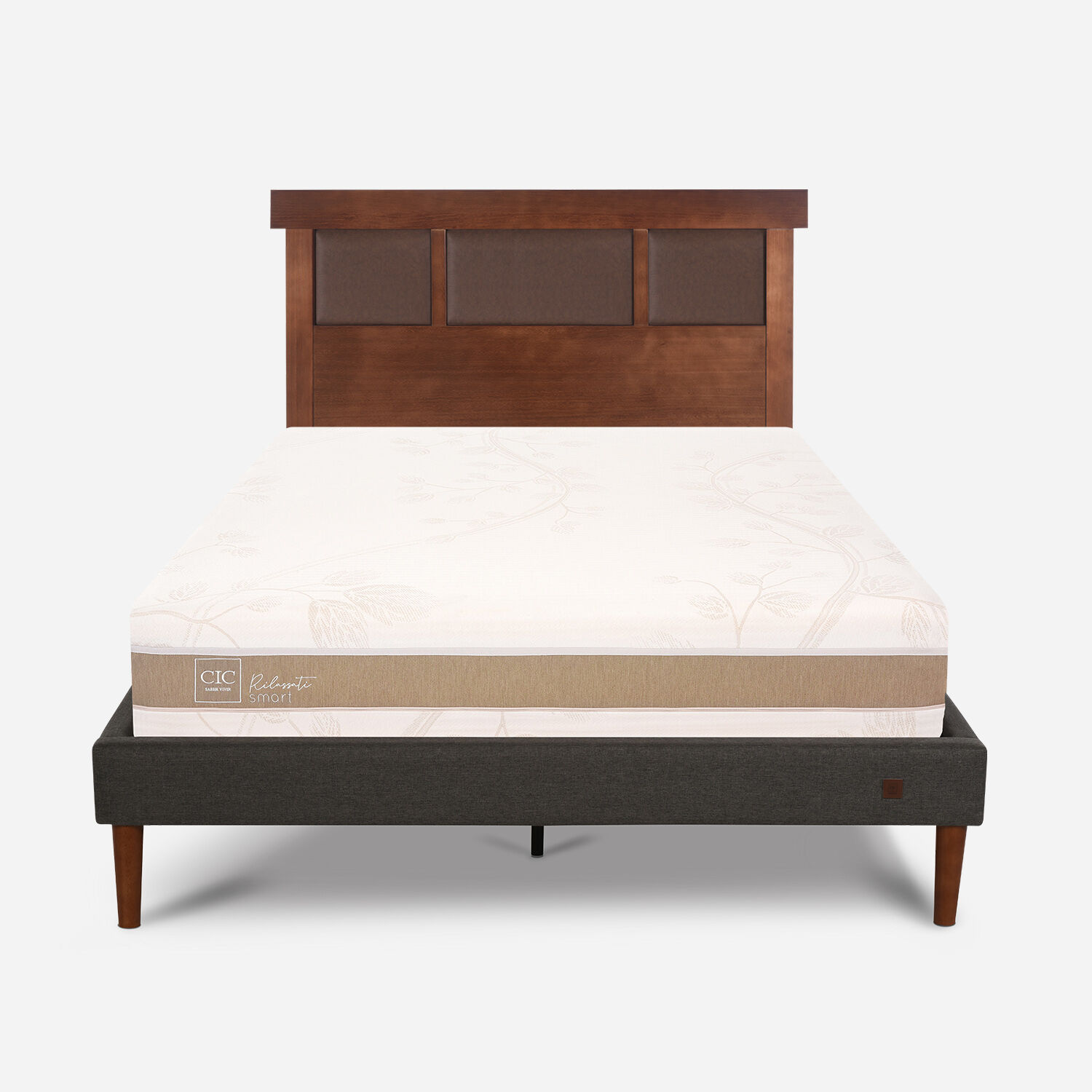 Cama Europea Curve 2 Plazas Rilassati Infinity + Respaldo Dubl&iacute;n Caramel