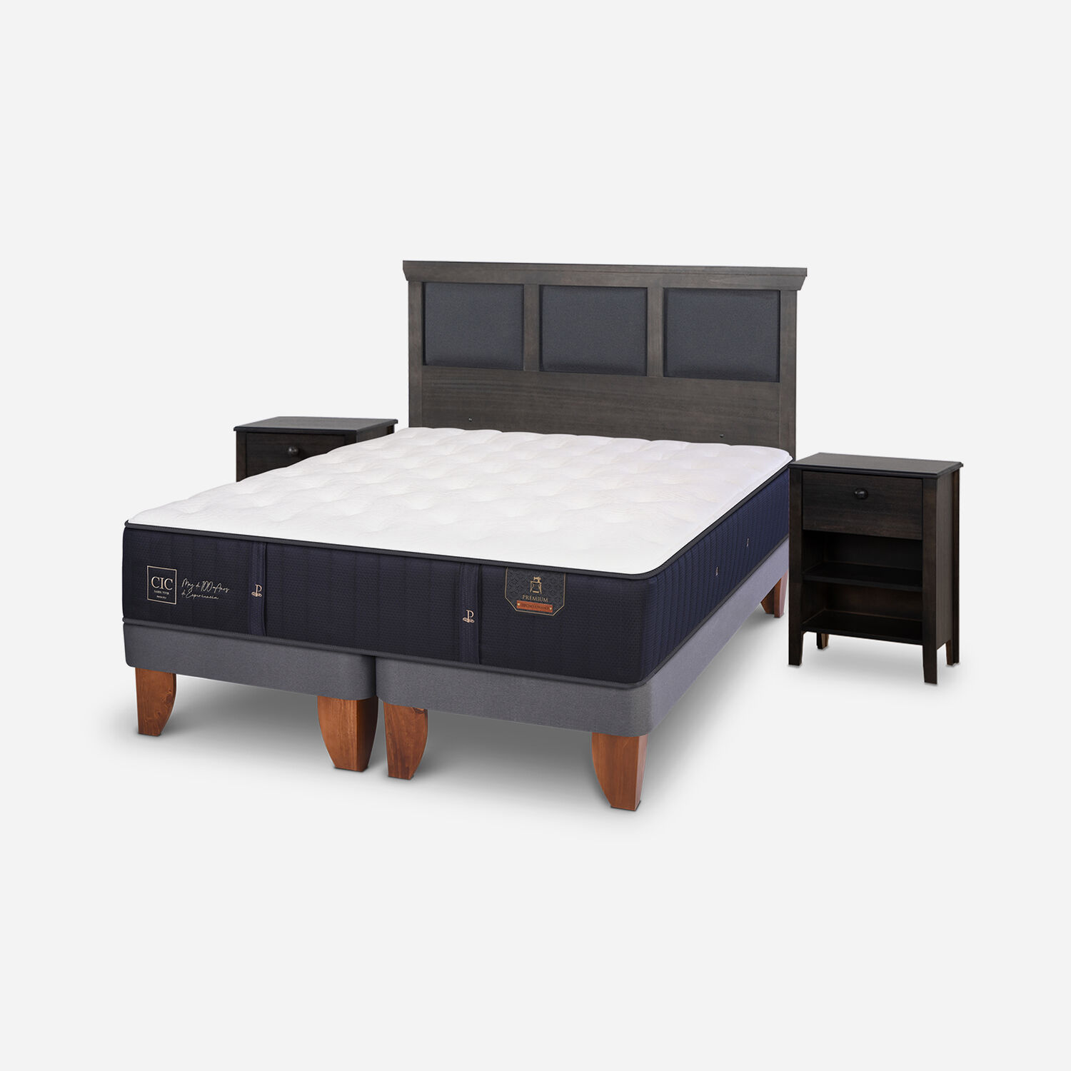 Cama Europea 2 Plazas Premium Set Torino Gris
