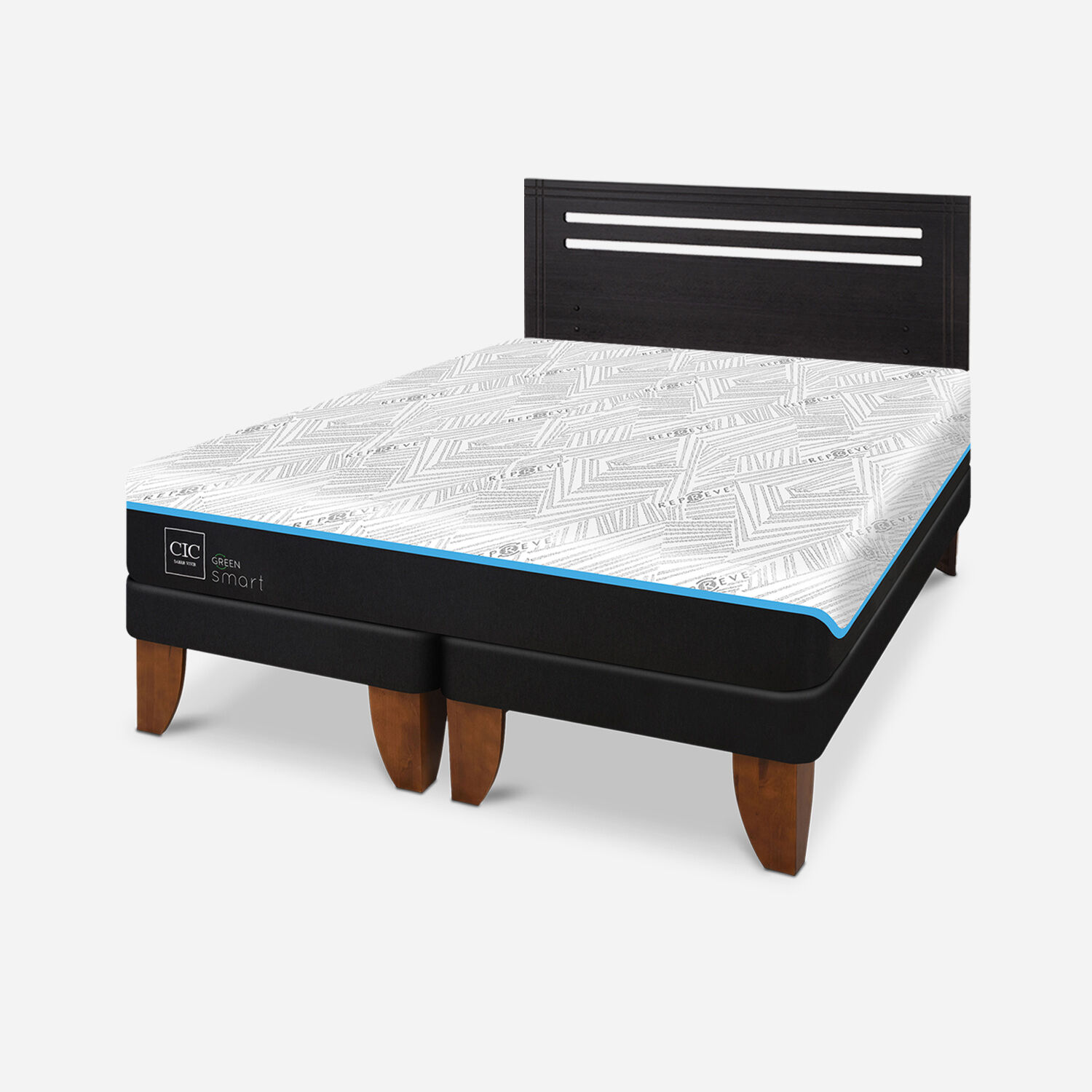 Cama Europea 2 Plazas Green Infinity Base Dividida + Respaldo Múnich Negro