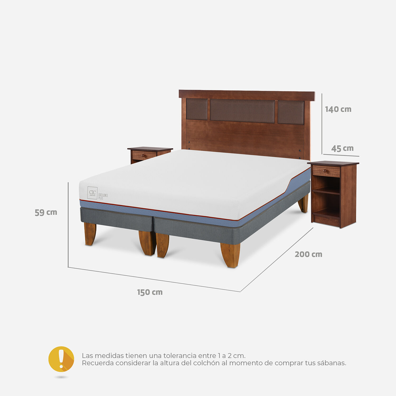 Cama Europea 2 Plazas Excellence Plus Base Dividida + Set Dubl&iacute;n Caramel