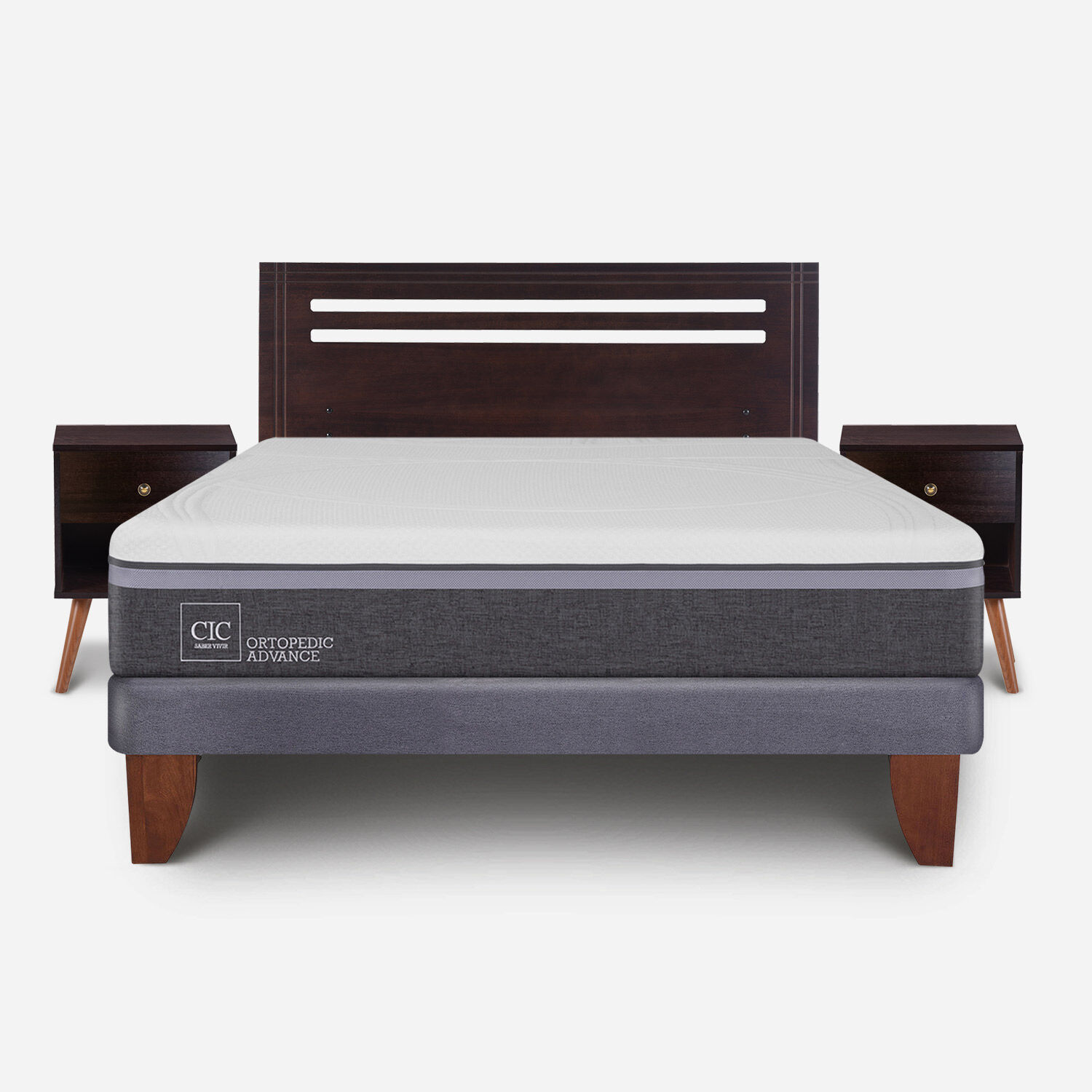 Cama Europea 2 Plazas Ortopedic Advance Base Normal + Set Múnich Chocolate