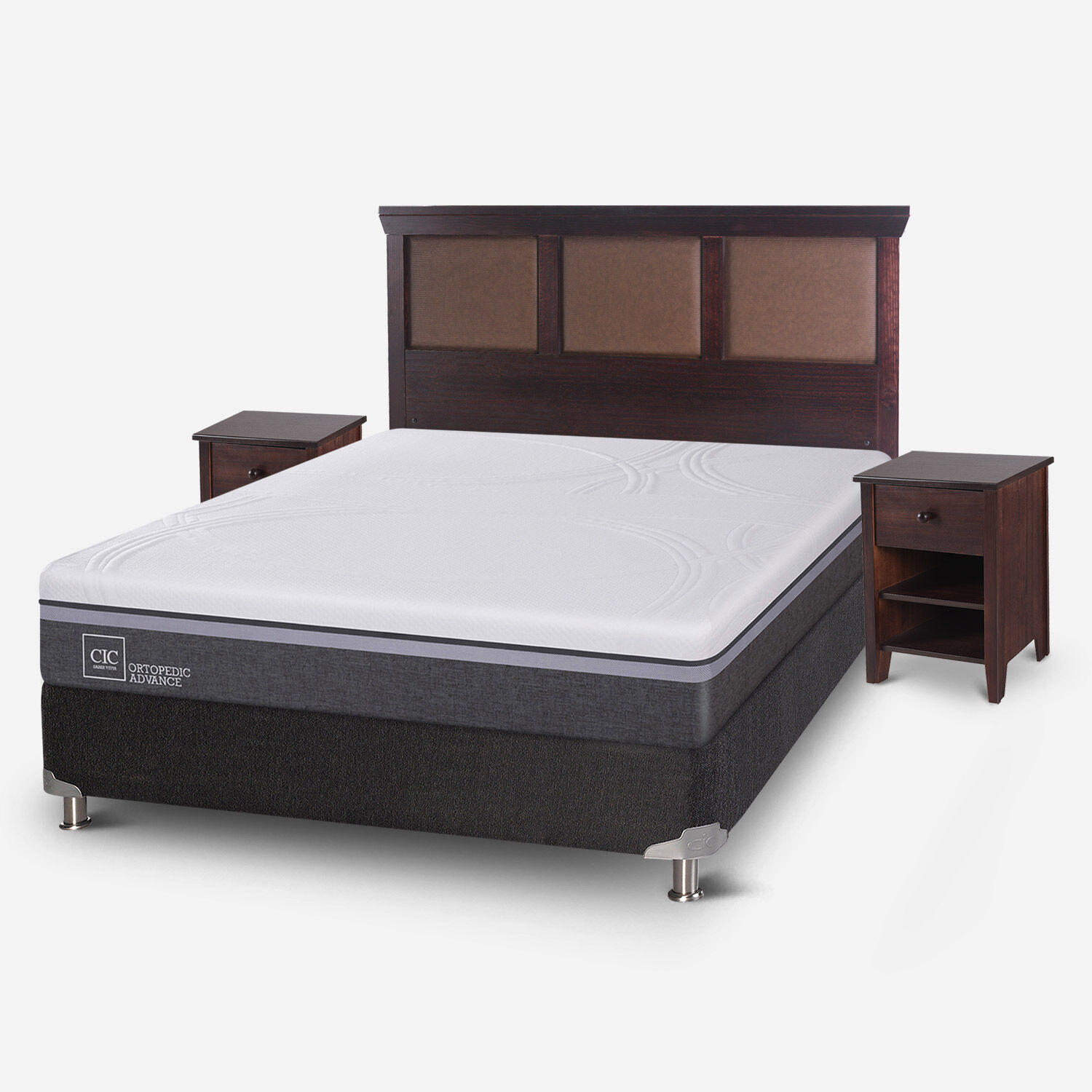 Box Spring 2 Plazas Ortopedic Advance Base Normal 5 Zonas + Set Torino Choc