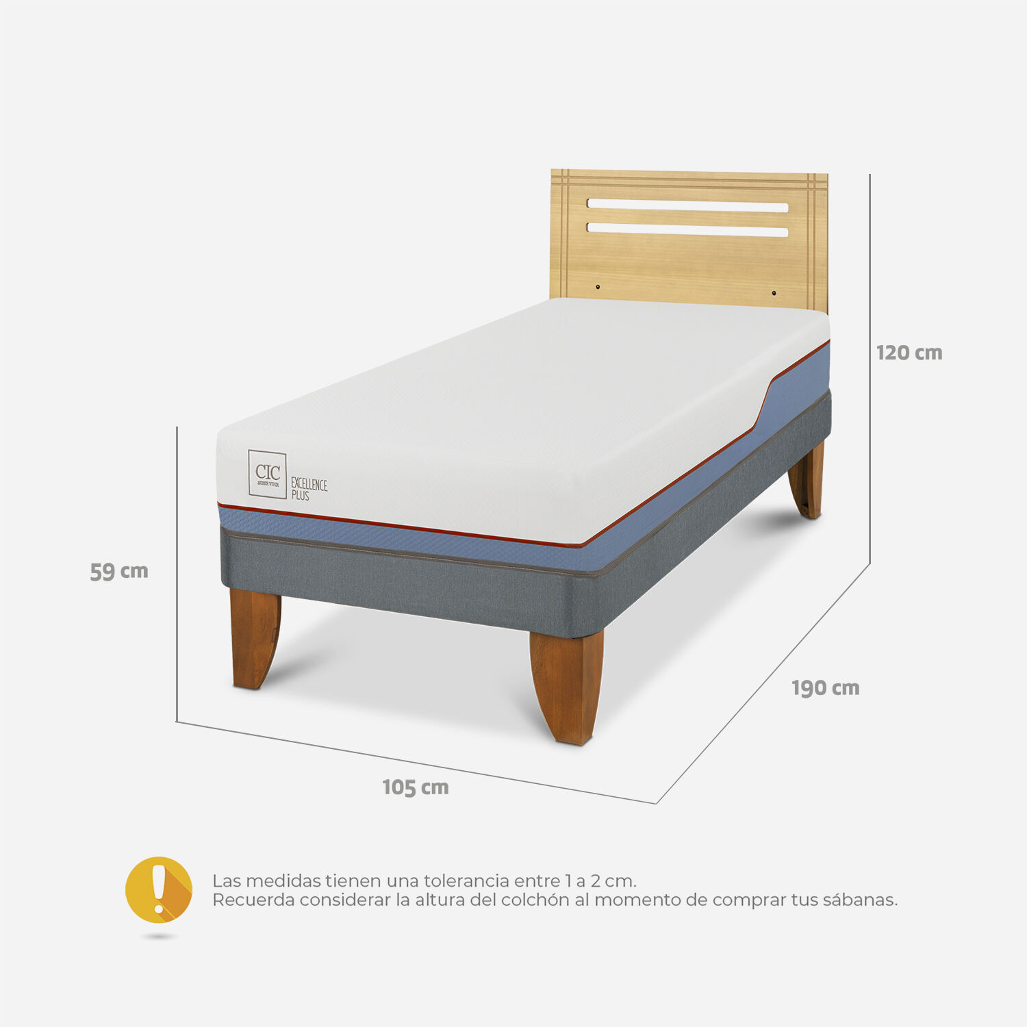 Cama Europea 1,5 Plazas Excellence Plus + Respaldo Múnich Mostaza