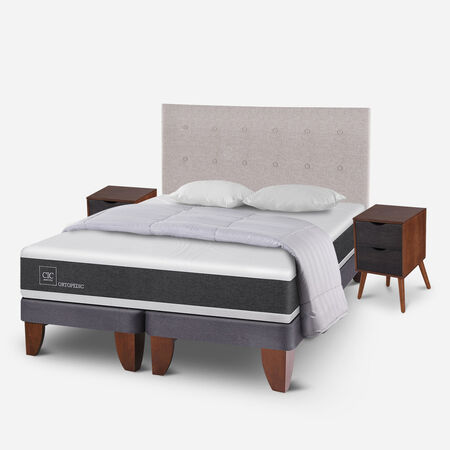 Cama Europea 2 Plazas Ortopedic Base Dividida + Almohadas + Plum&oacute;n + Set Tigris