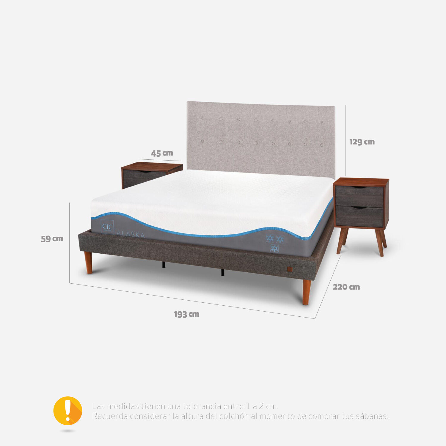 Cama Europea Curve King Alaska + Set Tigris