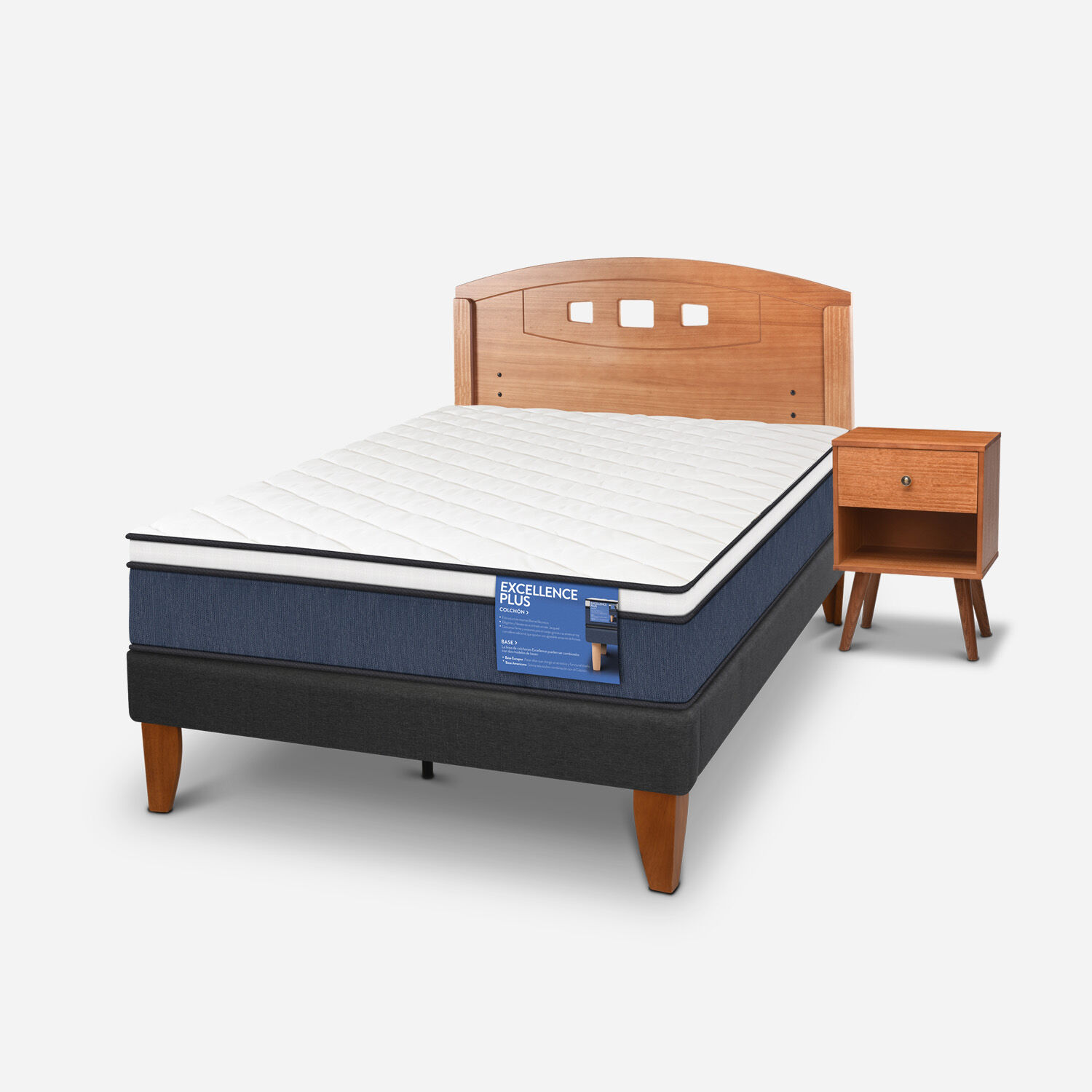 Cama Europea Curve 1,5 Plazas Excellence Plus + Set Gales Caramel