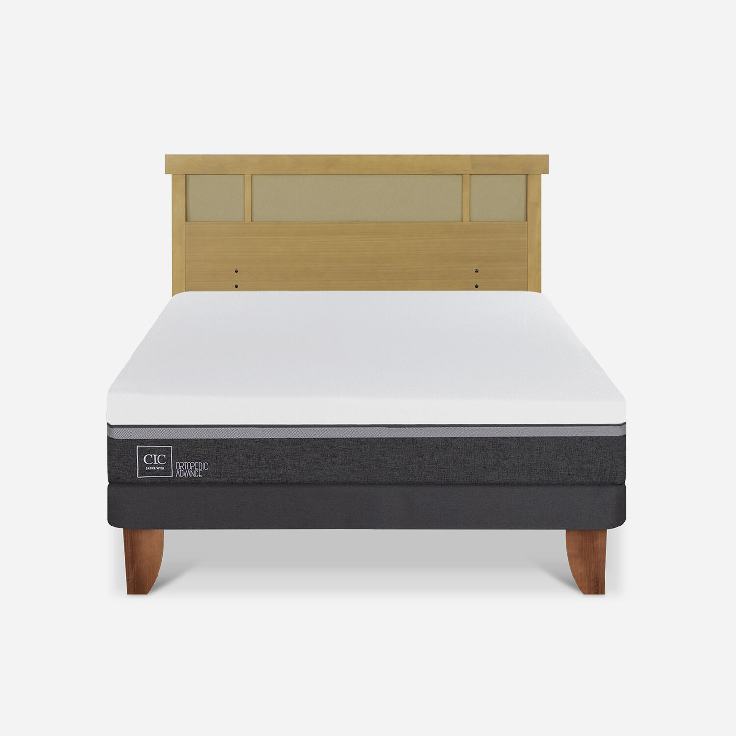 Cama Europea 2 Plazas Ortopedic Advance Base Normal + Respaldo Dublín Mostaza