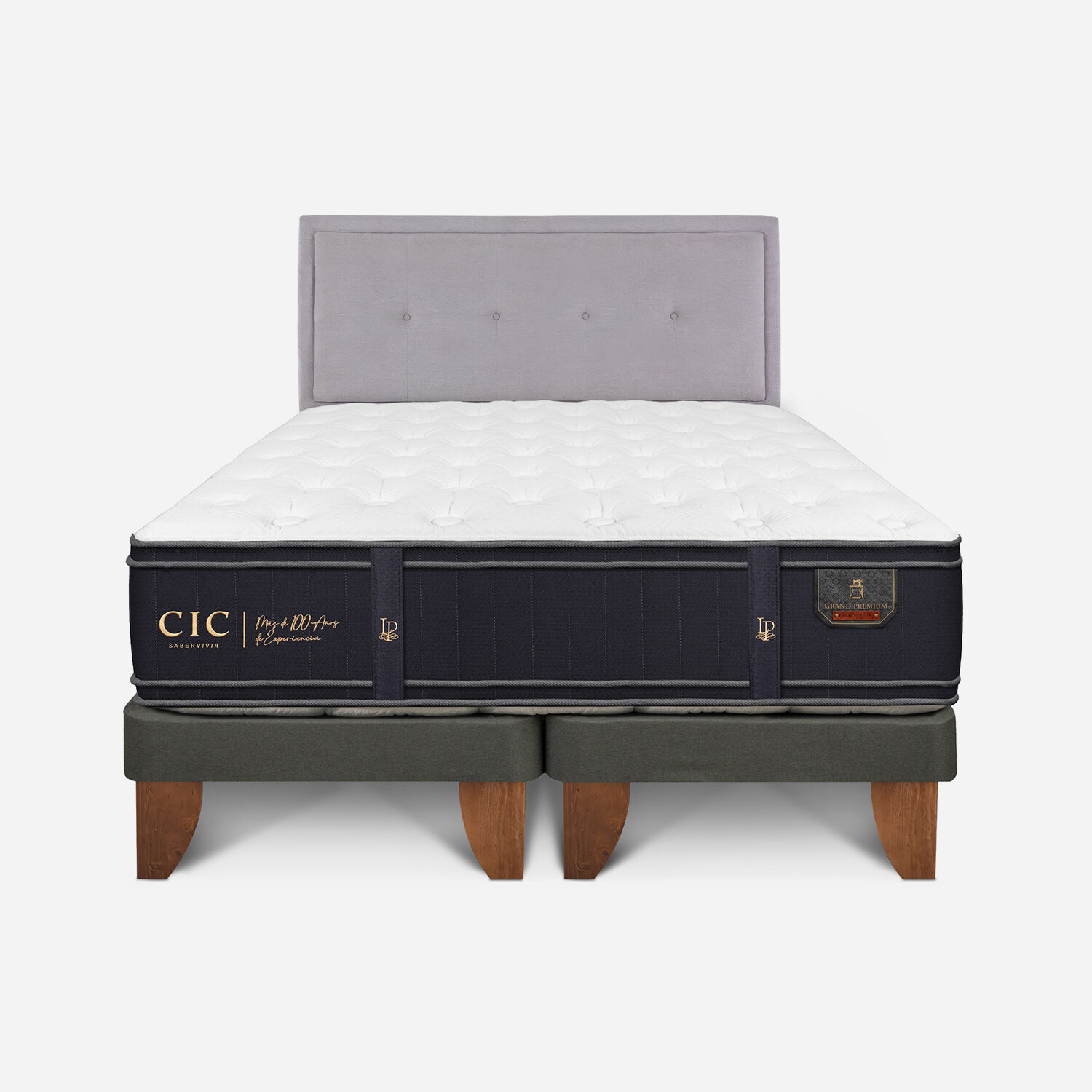 Cama Europea 2 Plazas Grand Premium Base Dividida + Respaldo Ganges