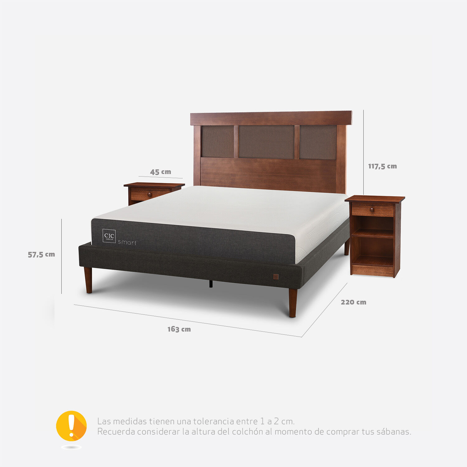 Cama Europea Curve 2 Plazas Smart + Set Dubl&iacute;n Caramel