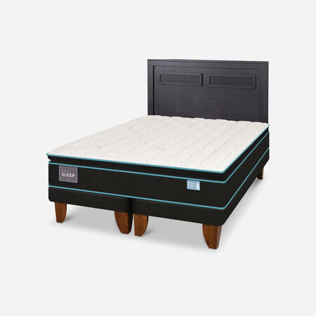 Cama Europea King Green Sleep + Respaldo Mil&aacute;n Negro