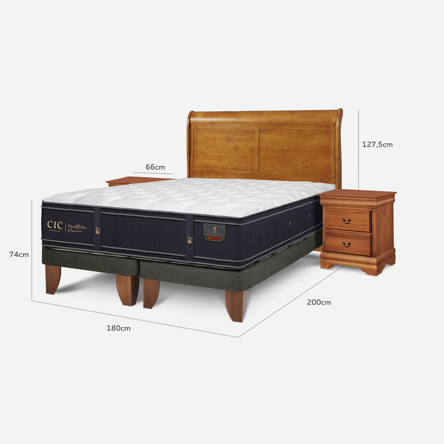 Cama Europea King Grand Premium + Set Mir&oacute; Caramel