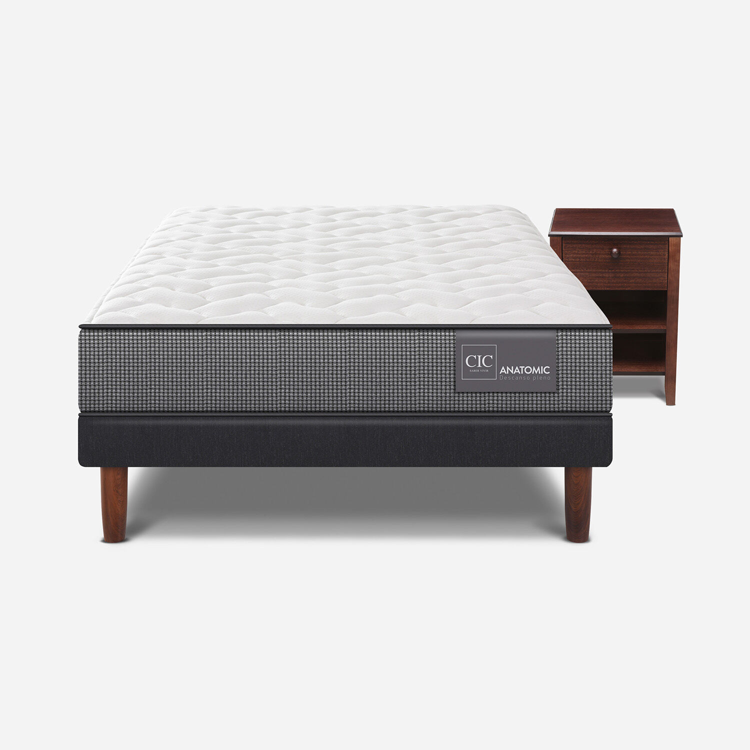 Cama Europea 1,5 Plazas Anatomic + Velador Torino Chocolate