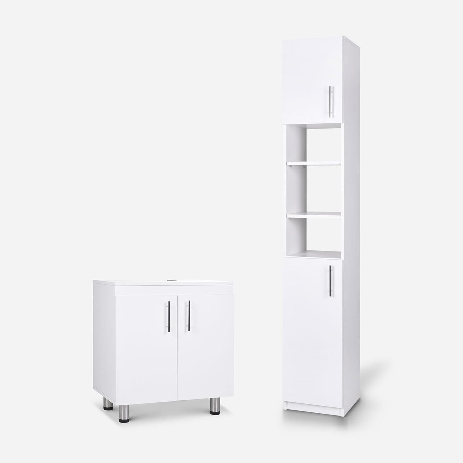 Set de Ba&ntilde;o Vanitorio + Estante Organizador Blanco