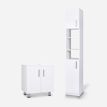 Set de Ba&ntilde;o Vanitorio + Estante Organizador Blanco