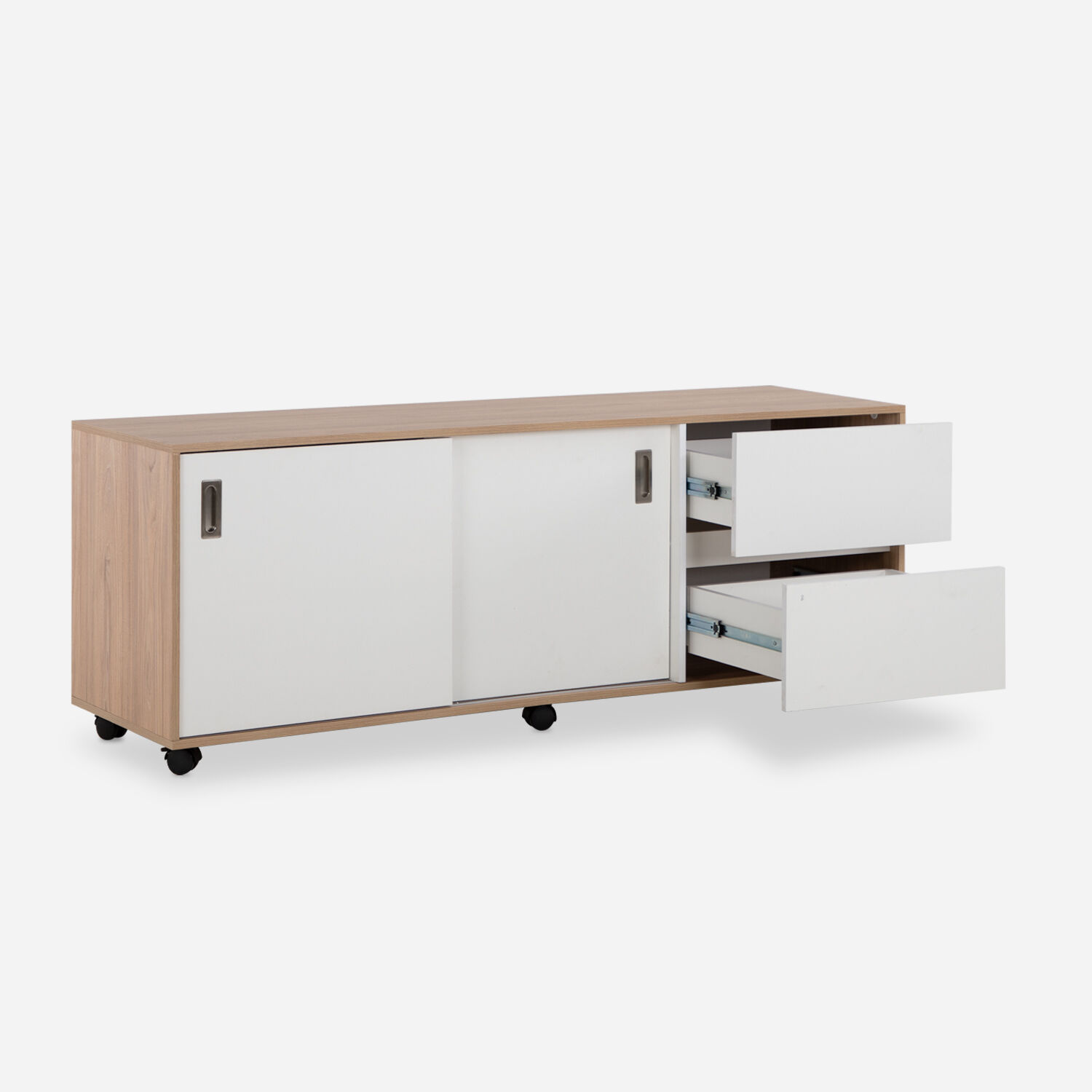 Rack Tv '70 Nash Con Ruedas 2 Puertas 2 Cajones Olmo Blanco