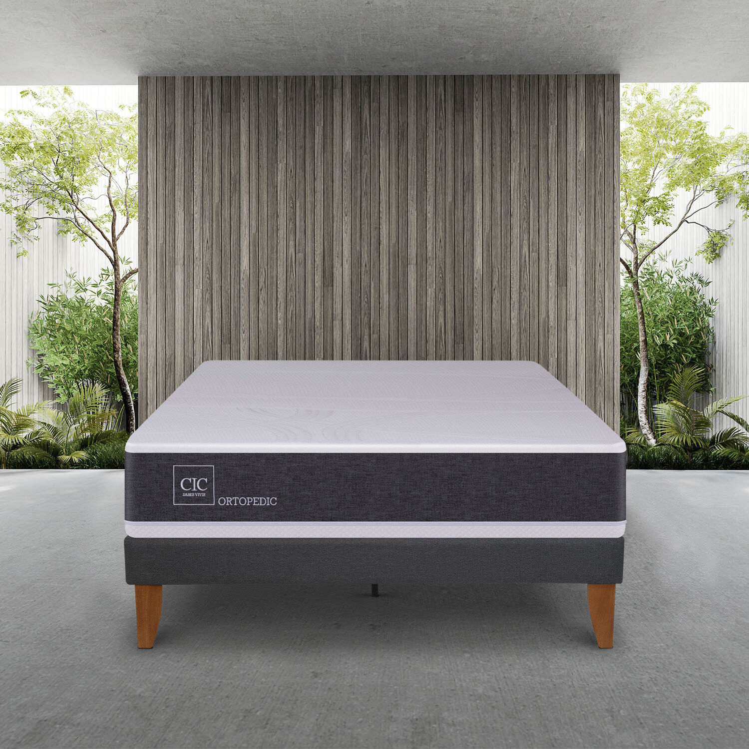 Cama Europea Curve 1,5 Plazas Ortopedic + Plum&oacute;n + Almohadas