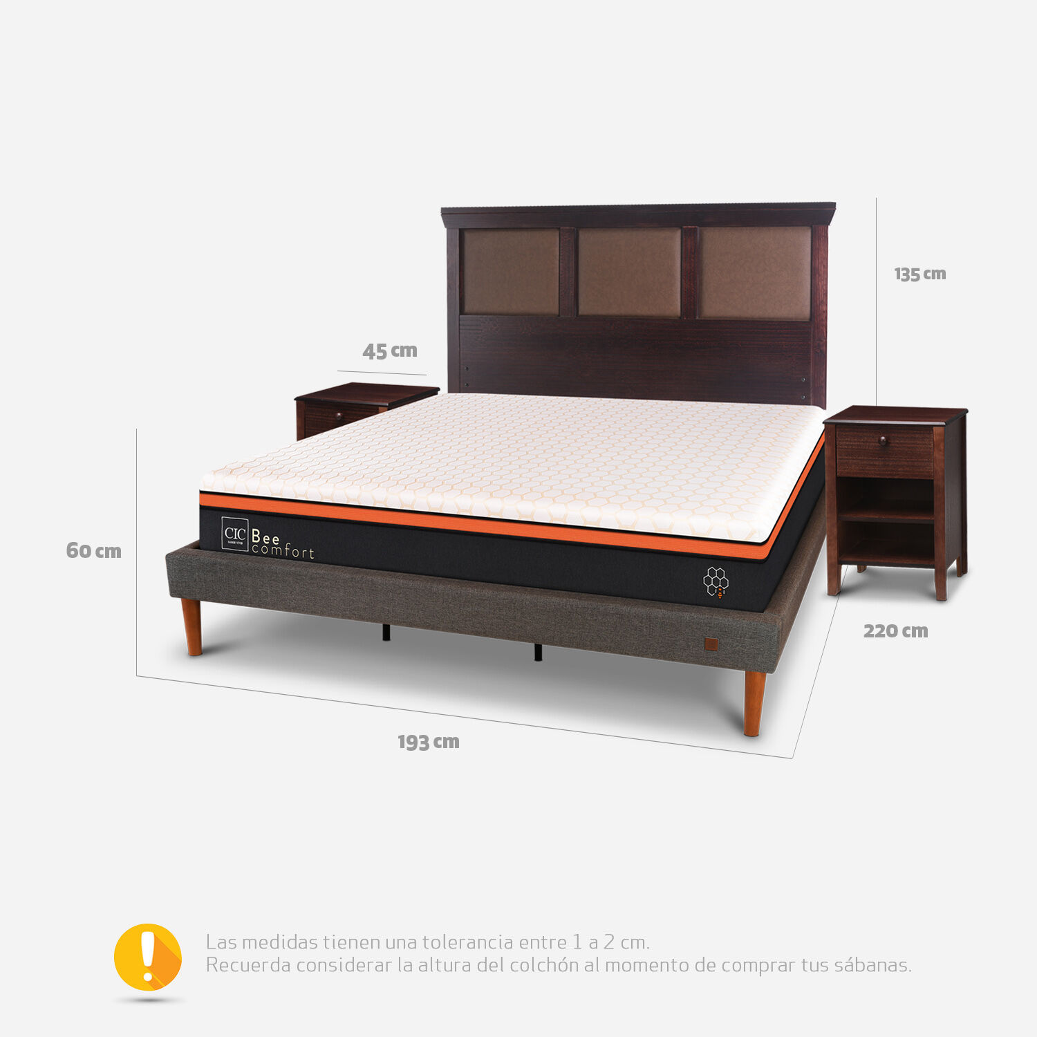 Cama Europea Curve King Bee Comfort + Set Torino Chocolate