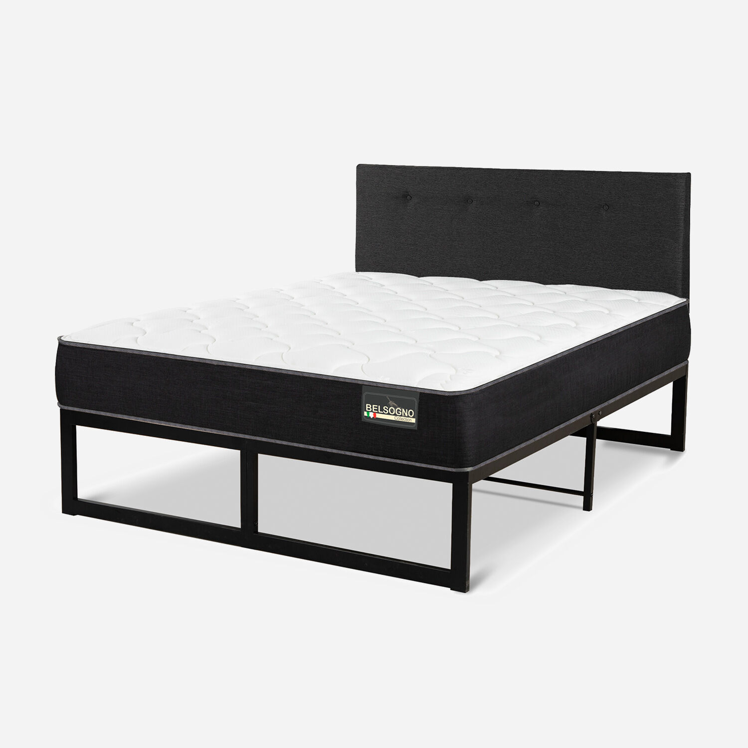 Cama Iron Smart Belsogno 2 Plazas Plus Black con Respaldo Black