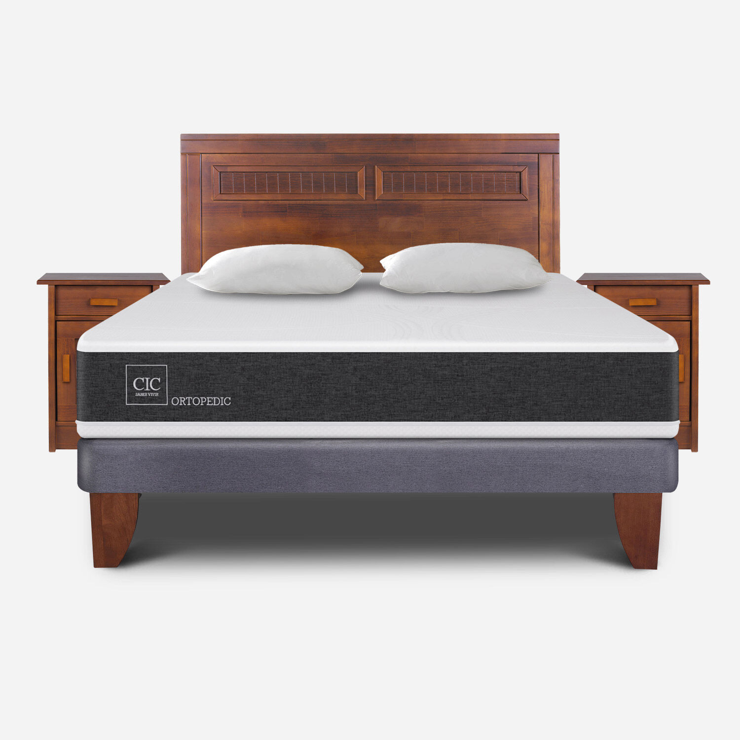 Cama Europea 2 Plazas Ortopedic Base Normal + Almohadas + Set Milán