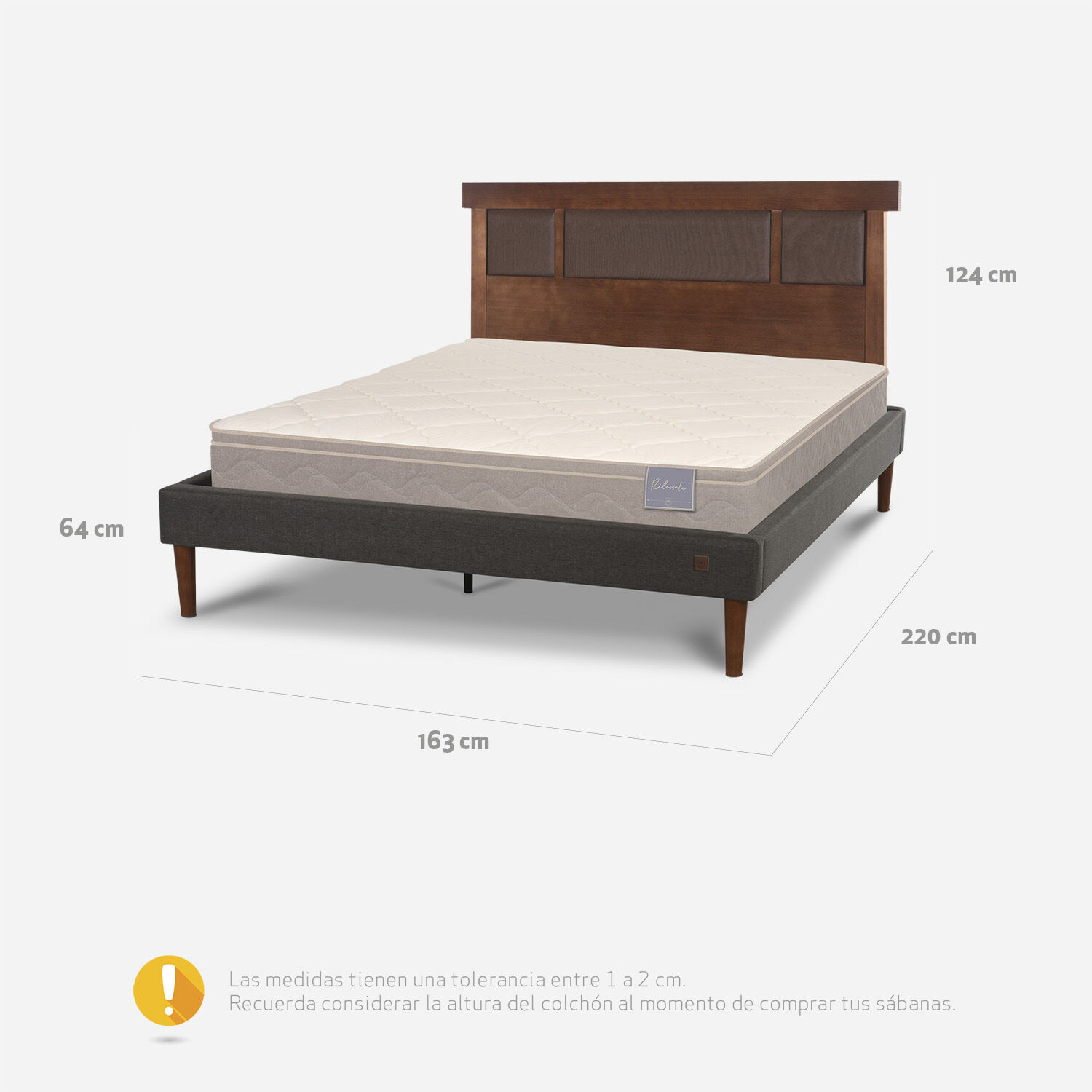 Cama Europea Curve 2 Plazas Rilassati + Respaldo Dubl&iacute;n Caramel
