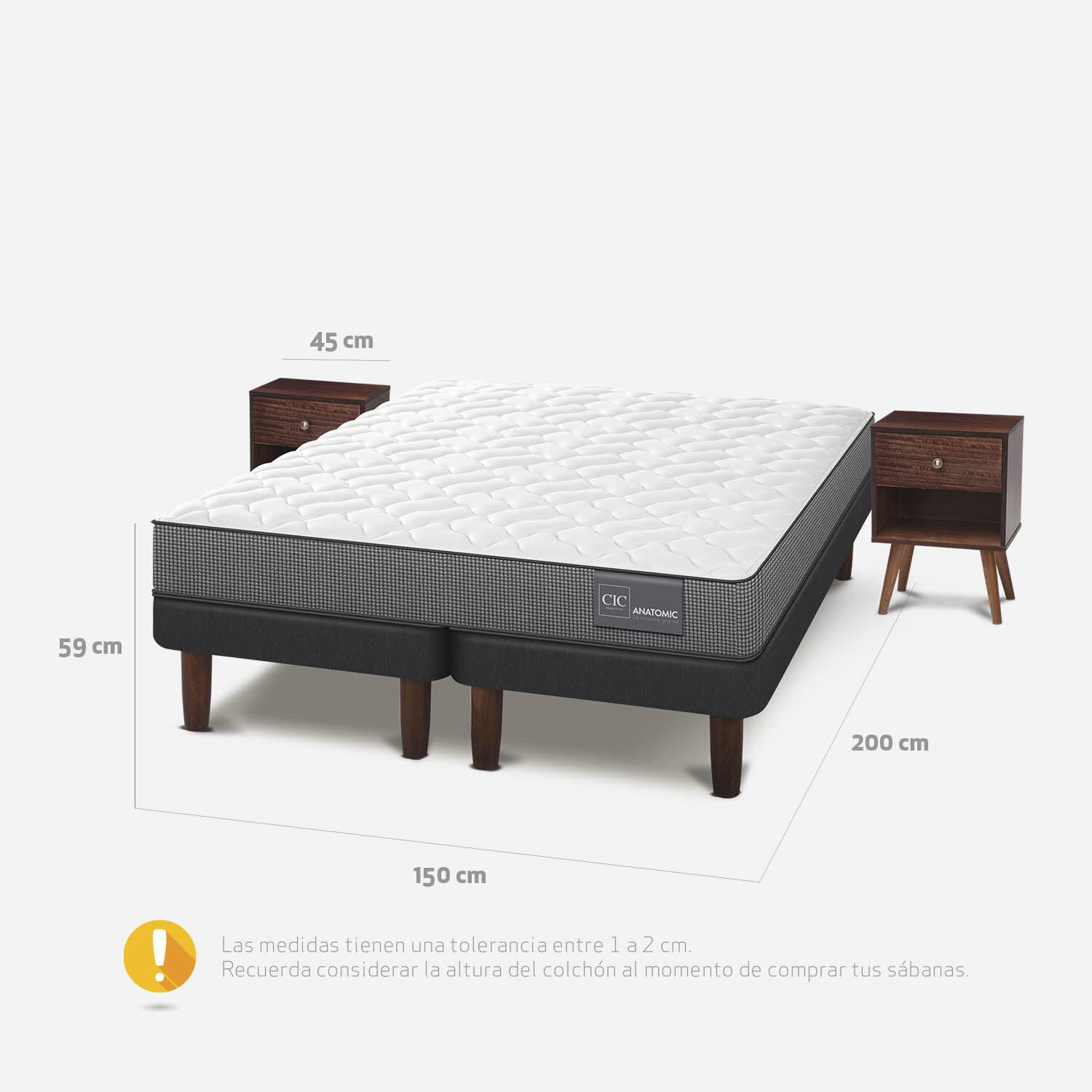 Cama Europea 2 Plazas Anatomic Base Dividida + Veladores M&uacute;nich Chocolate