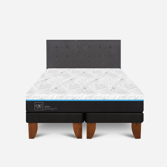 Cama Europea 2 Plazas Smart Green Base Dividida + Respaldo Éufrates