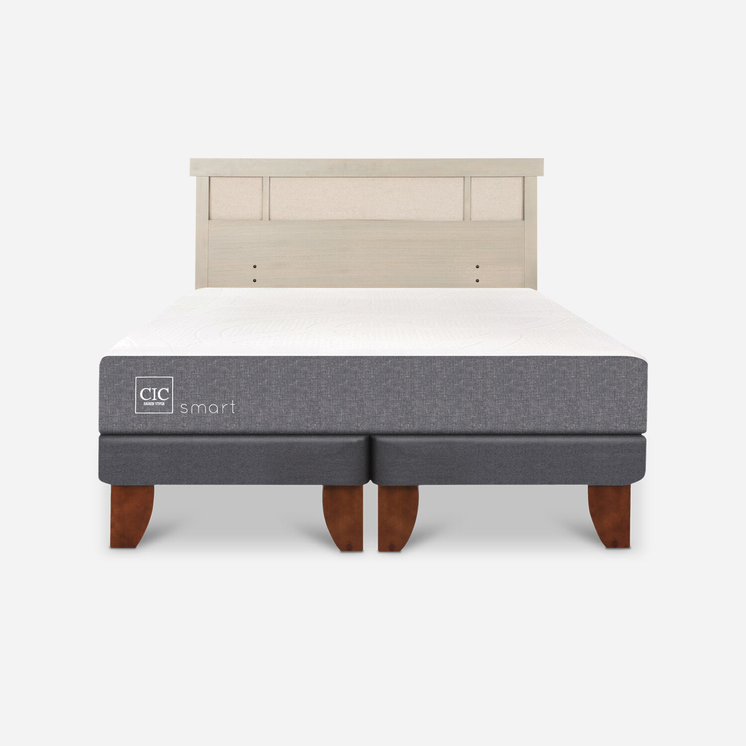 Cama Europea 2 Plazas Smart Base Dividida + Respaldo Dublín Alpino