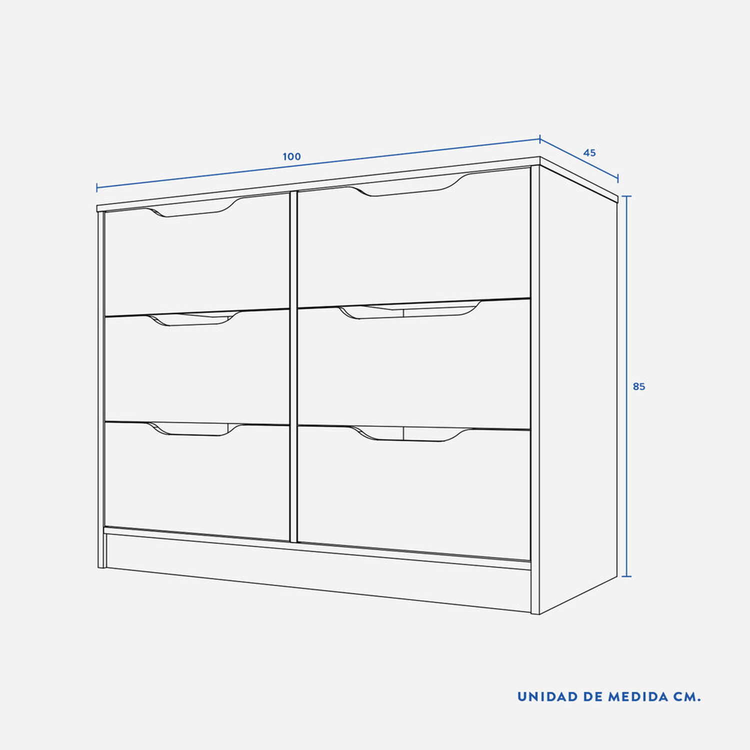C&oacute;moda 6 Cajones Olmo Blanco