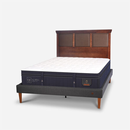 Cama Europea Curve 2 Plazas Super Premium + Respaldo Torino Caramel